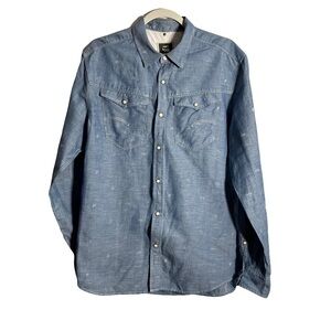 G Star Raw Mens Arc 3D Long Sleeve Shirt Size XL blue Western Cowboy Button Snap